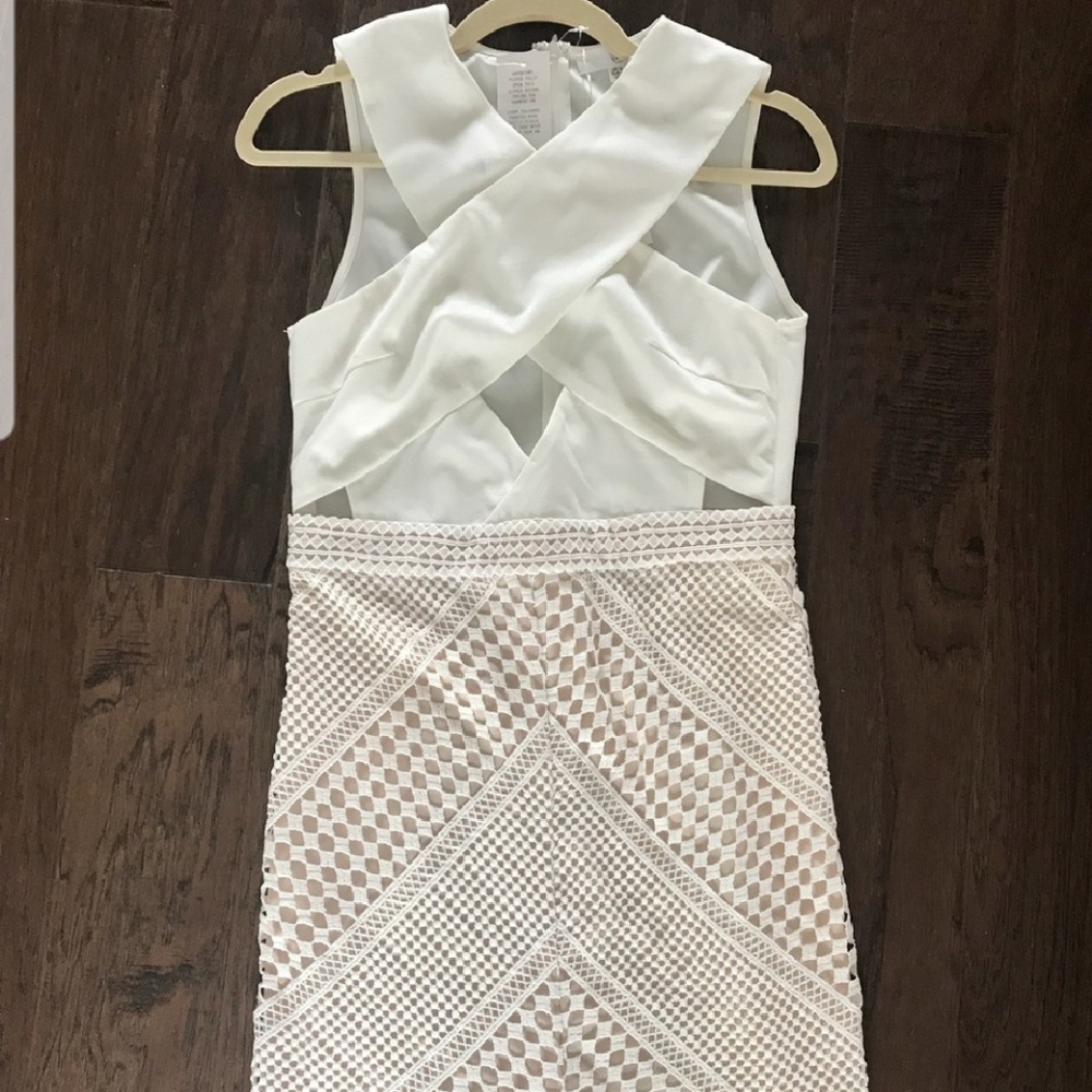 White and tan Missguided dress.